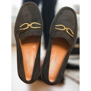 Marc Fisher Women Black Suede Loafer Shoes Gold Chain Detail Size 7